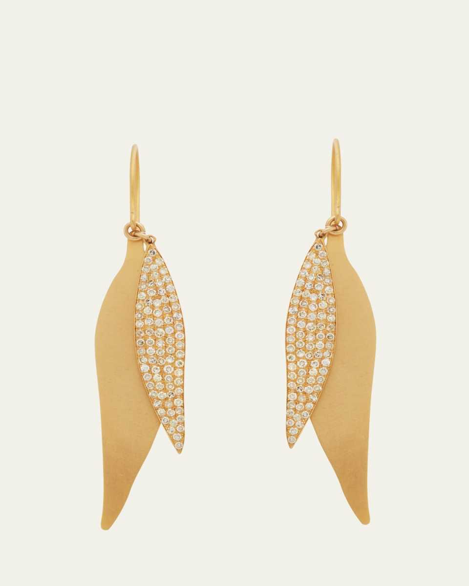 18K Yellow Gold Falling Leaves Earrings with Diamonds
